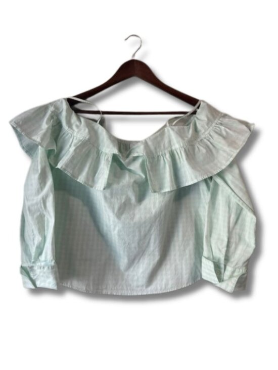 Abound Tops - Abound Mint Green Gingham Off The Shoulder Ruffle Cotton Blouse Large